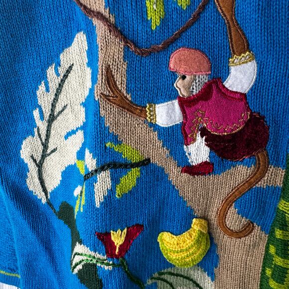 RARE Vintage Storybook Knits Monkeys Bananas Tropical Island Size Large - Picture 3 of 8